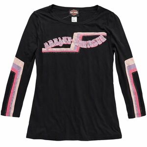 Harley-Davidson Long Sleeve Crew Neck Top Rhinestone Logo Black Medium NWT